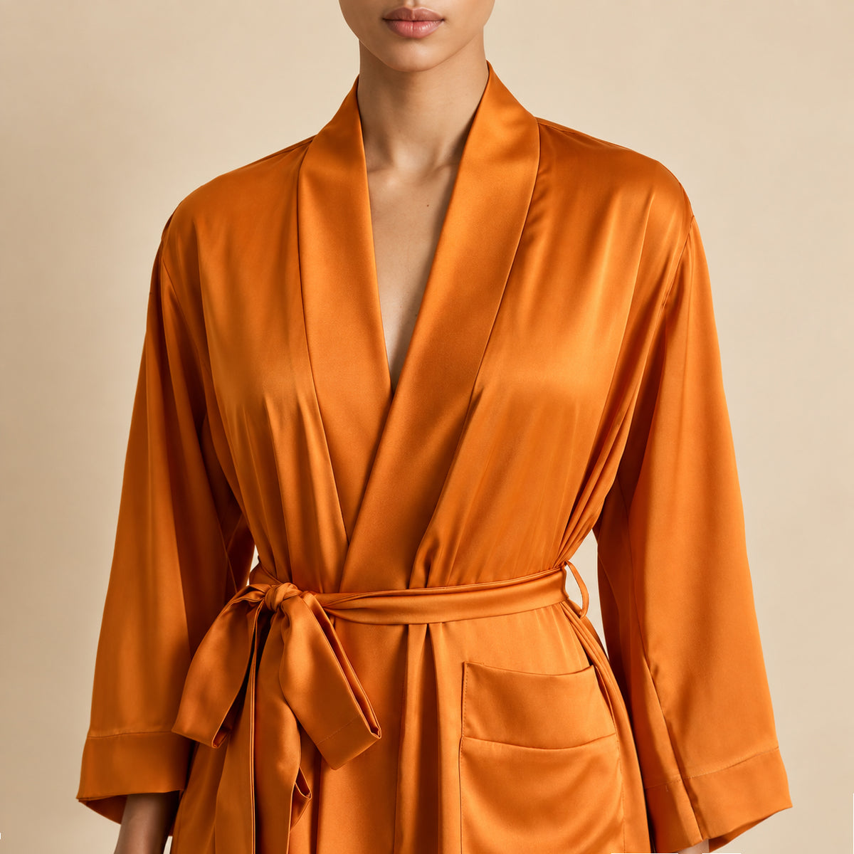 Women's Satin Robe, Short Sleeve Sleepwear, Elegant Nightgown