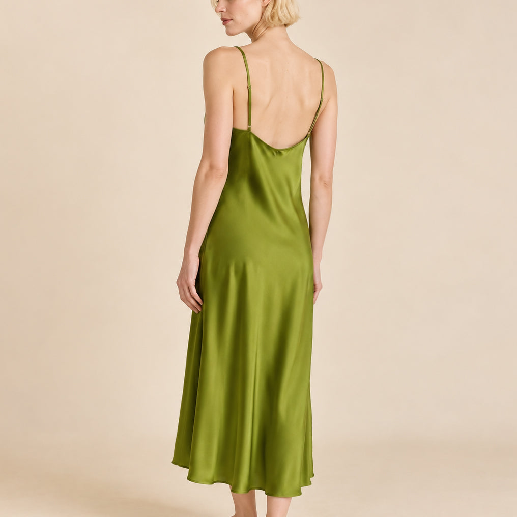 Grass Green Satin Kimono Robe, Long Silky Slip Dress, Women Sleepwear, Gift For Her