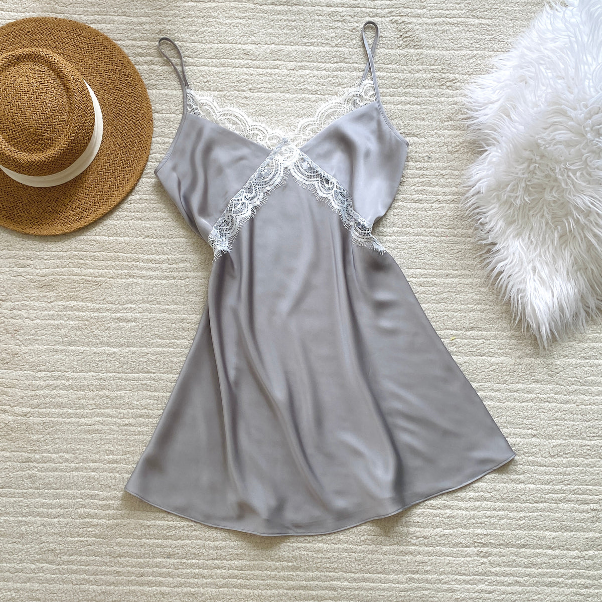 Satin Lace Slip Dress, Feminine Nightgown, Romantic Sleepwear VELA
