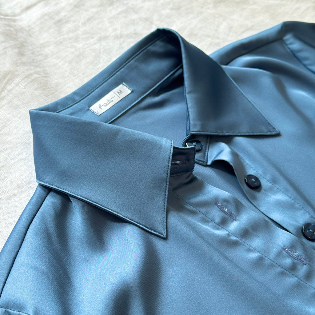 Satin Slim Fit Blouse – Blue Gray, Teal & Lilac, SUNNY Shirt