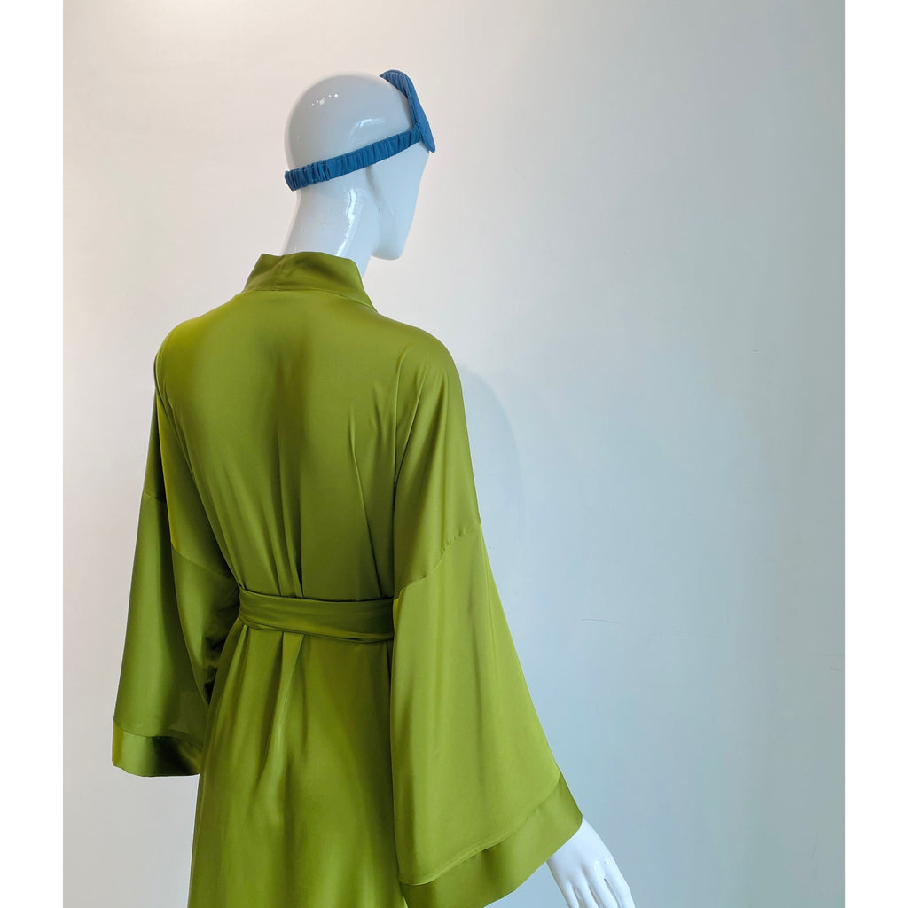 Grass Green Satin Robe| Long Silky Slip Dress Women's Kimono | Gift For Bride & Bridesmaid
