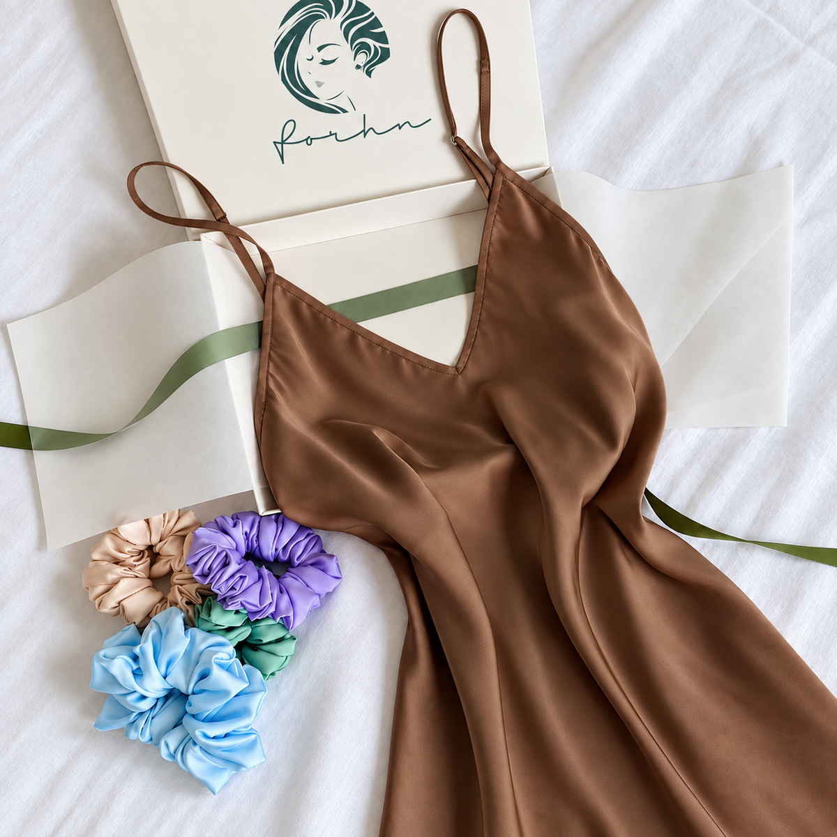 Ami Satin Fishtail Sleep Dress – Feminine - Mini Slip Dress, V-Neck Satin Cami