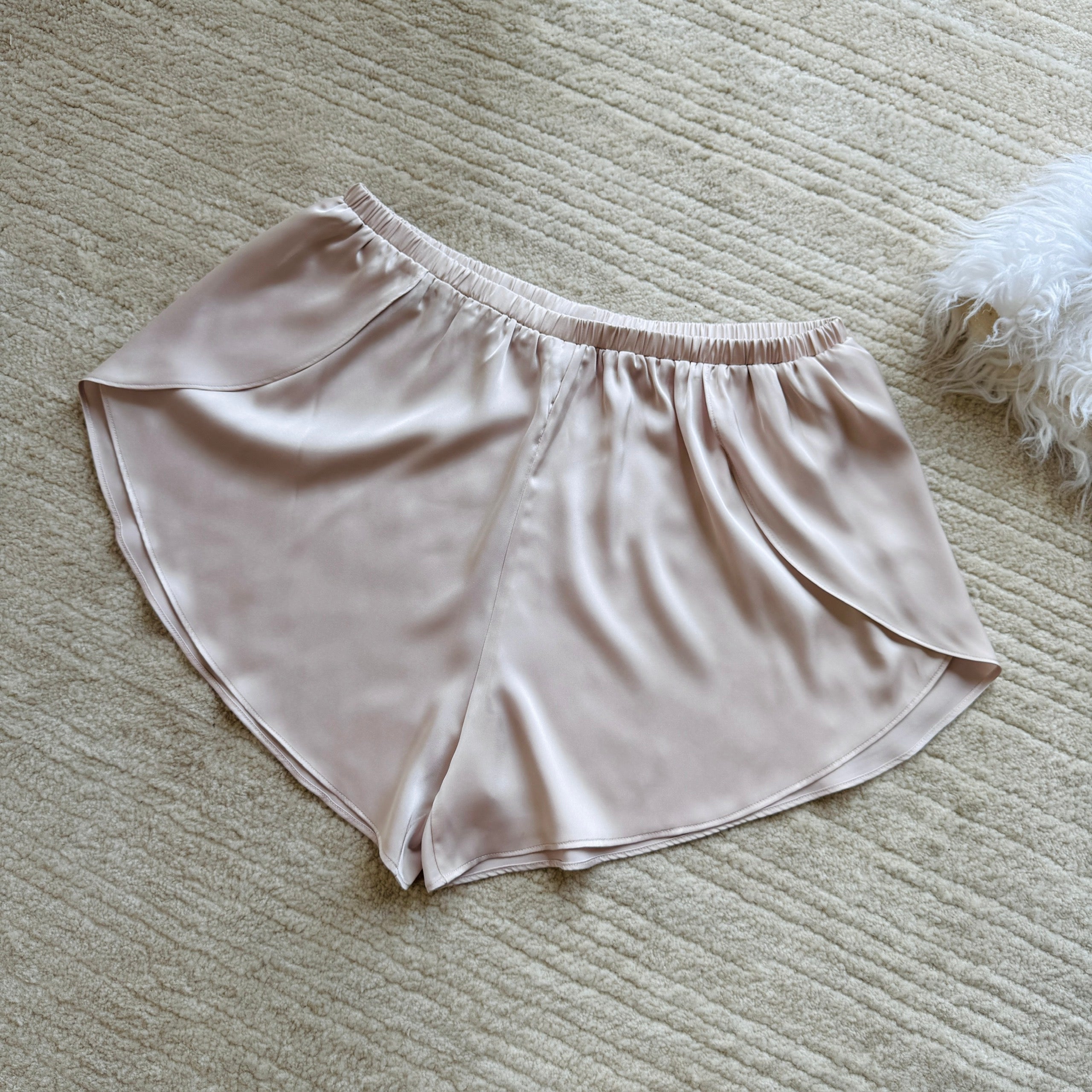 Neutral Pink Satin Pajama Set  – Sleeveless Scoop Neck Top & Shorts EMI