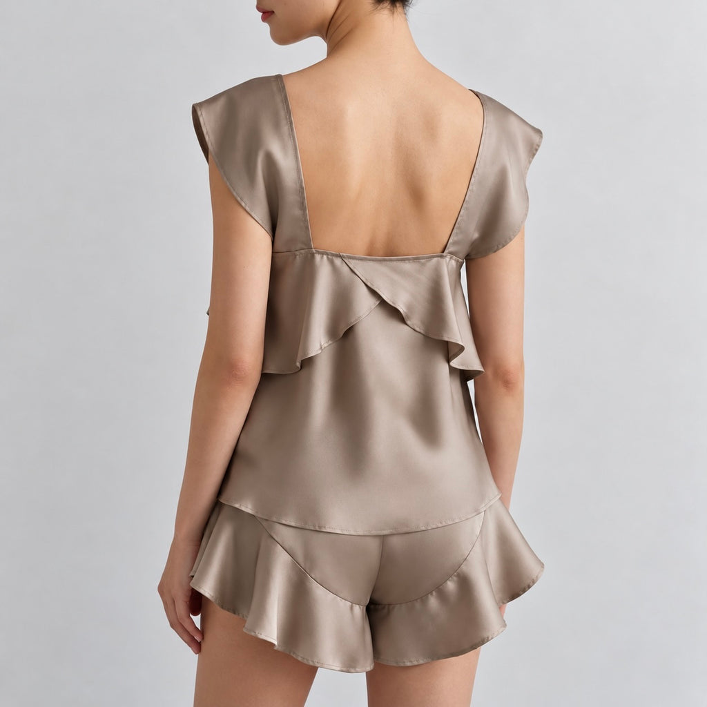 Pearl Beige Satin Cami & Shorts Set, Silky Loungewear, Bridesmaid Gift, Kris