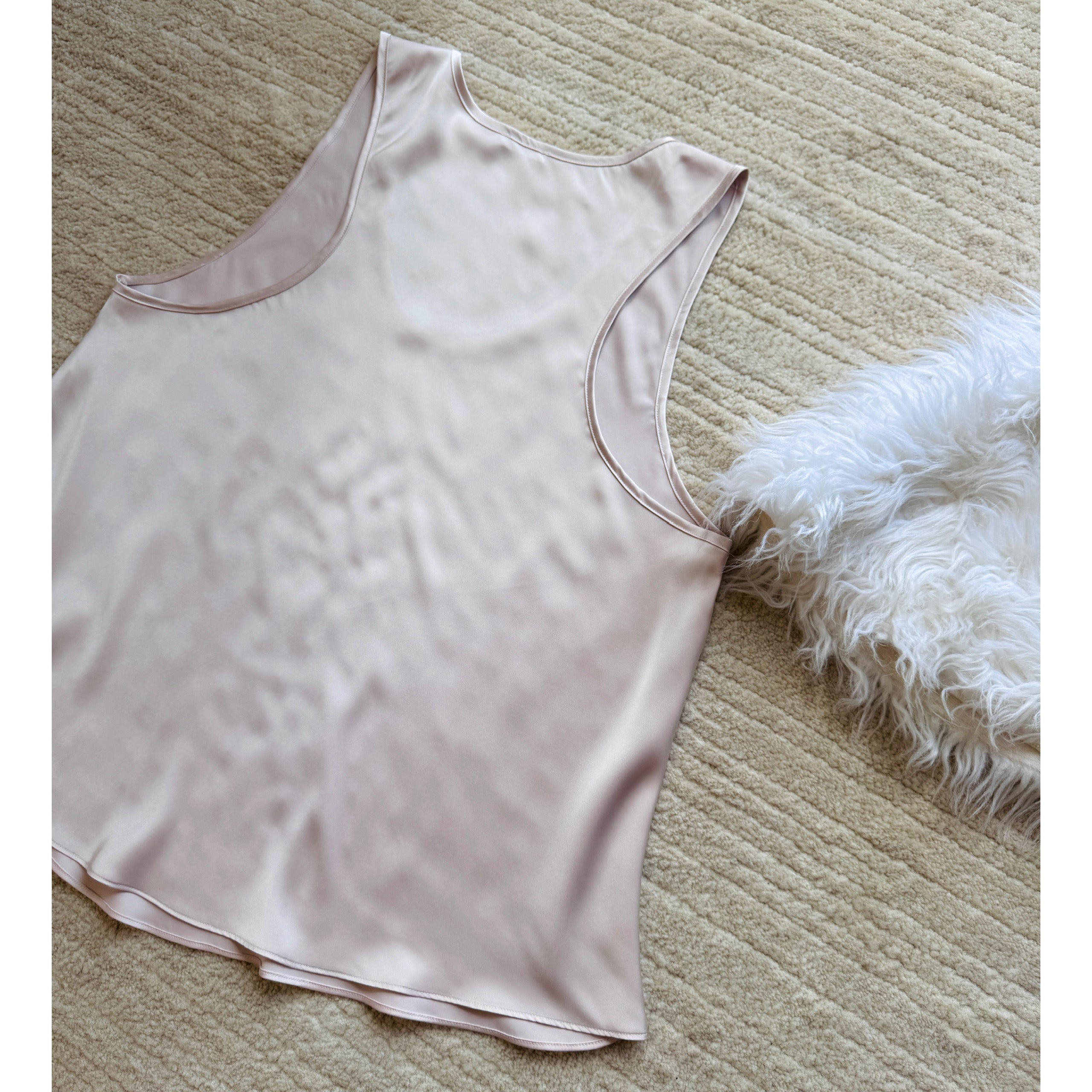 Neutral Pink Satin Pajama Set  – Sleeveless Scoop Neck Top & Shorts EMI