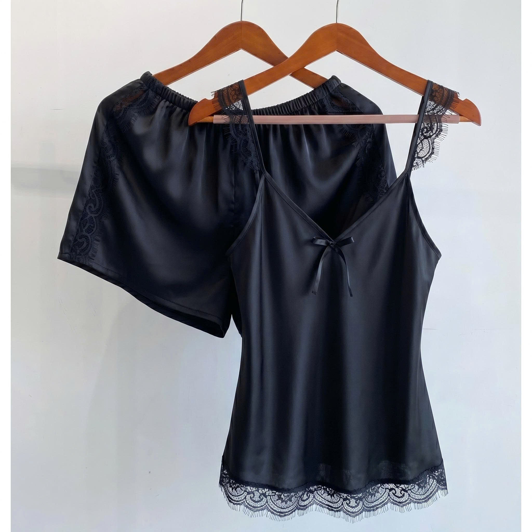 Lace Satin Cami & Shorts Set Summer Pajama Gift For Her | Eira Set