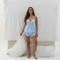 Layla Set, Satin Cami - Shorts, Backless Cross-Strap Lounge Set