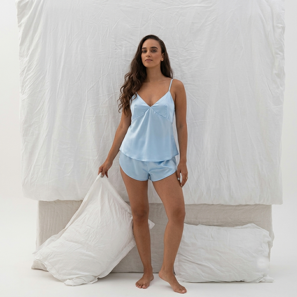 Layla Set, Satin Cami - Shorts, Backless Cross-Strap Lounge Set