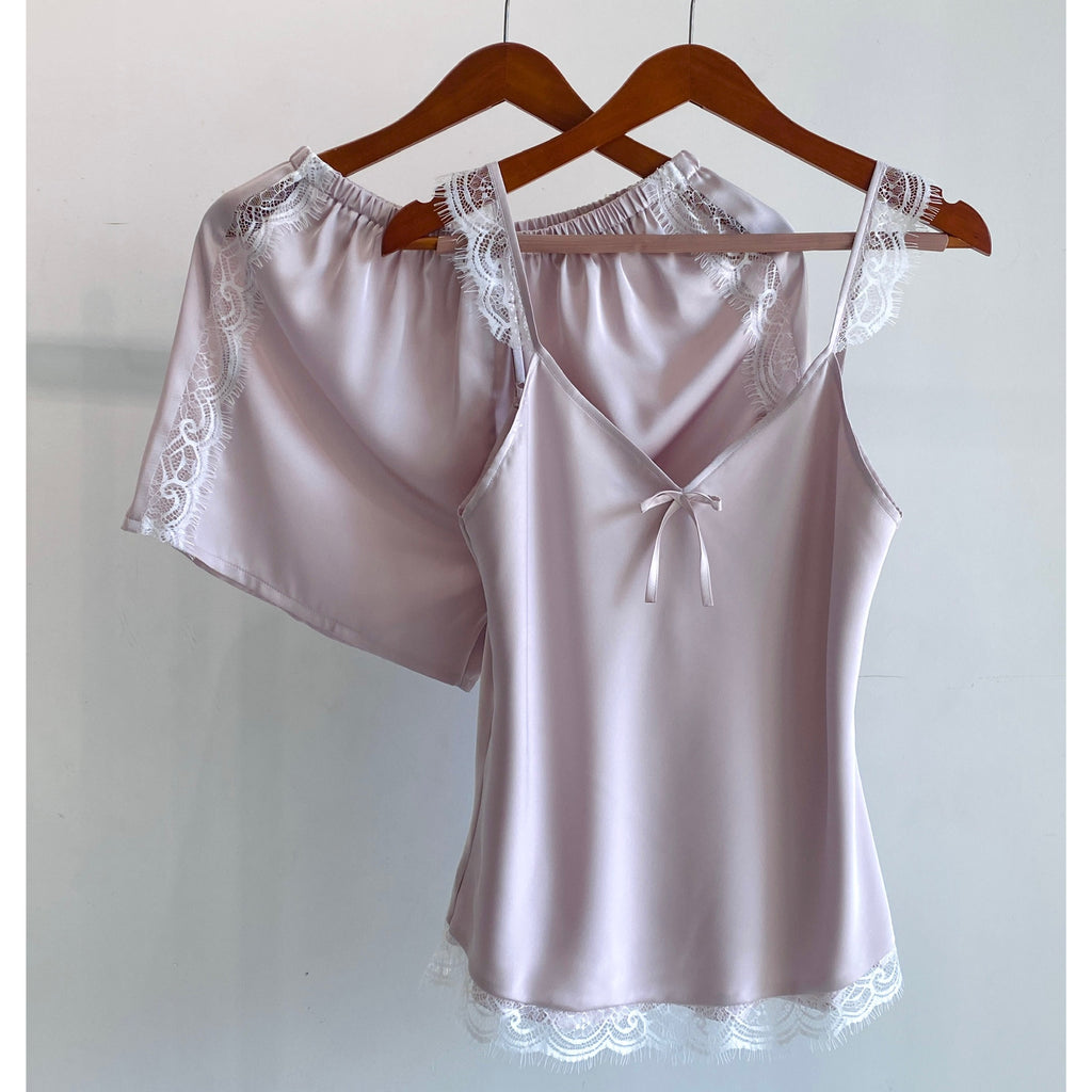 White Lace Satin Pajama Set, Bride Cami & Shorts, Bridal Shower Gift, EIRA Set