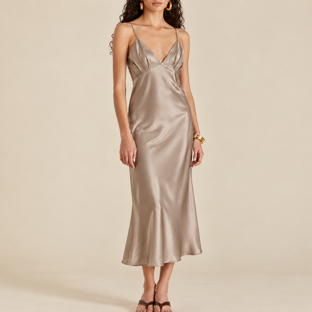 Satin Sleep Dress – Feminine Long Sleepwear with Elegant Open Back- CLARA