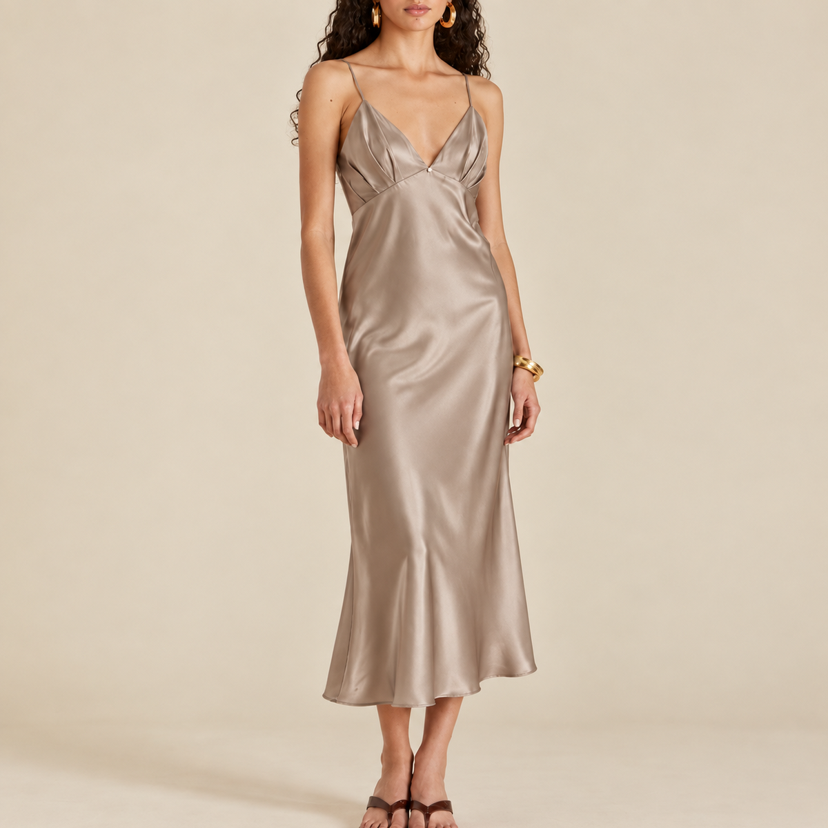 Satin Sleep Dress – Feminine Long Sleepwear with Elegant Open Back- CLARA