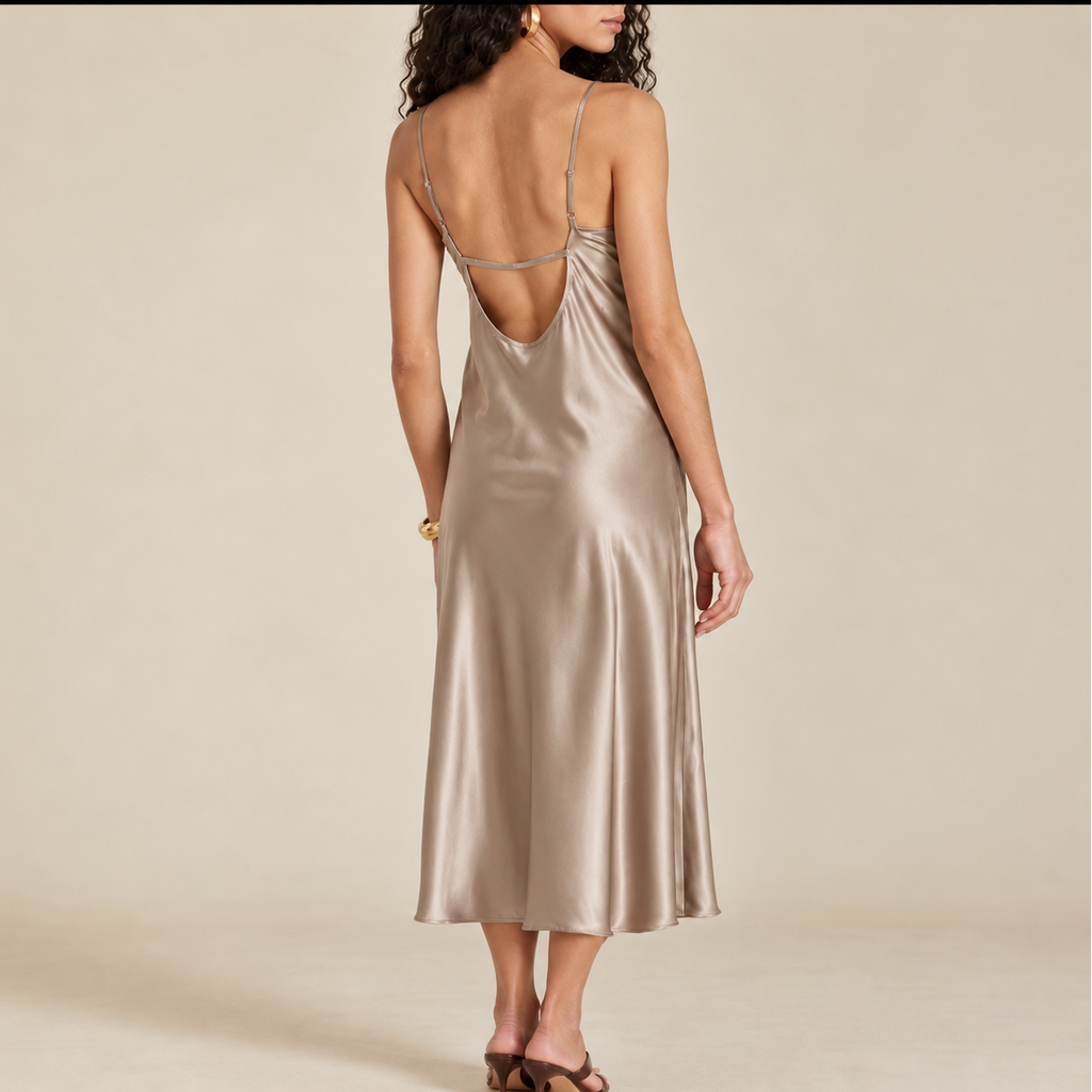 Satin Sleep Dress – Feminine Long Sleepwear with Elegant Open Back- CLARA