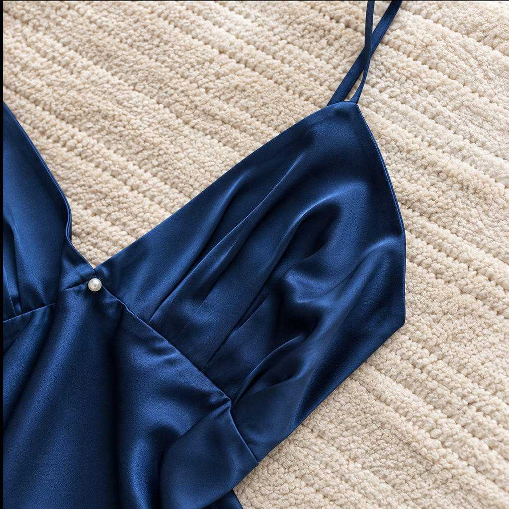 Satin Sleep Dress – Feminine Long Sleepwear with Elegant Open Back- CLARA
