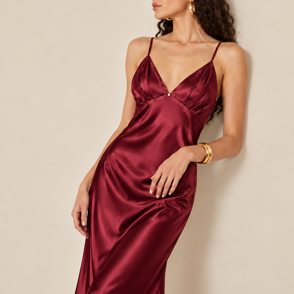Satin Sleep Dress – Feminine Long Sleepwear with Elegant Open Back- CLARA