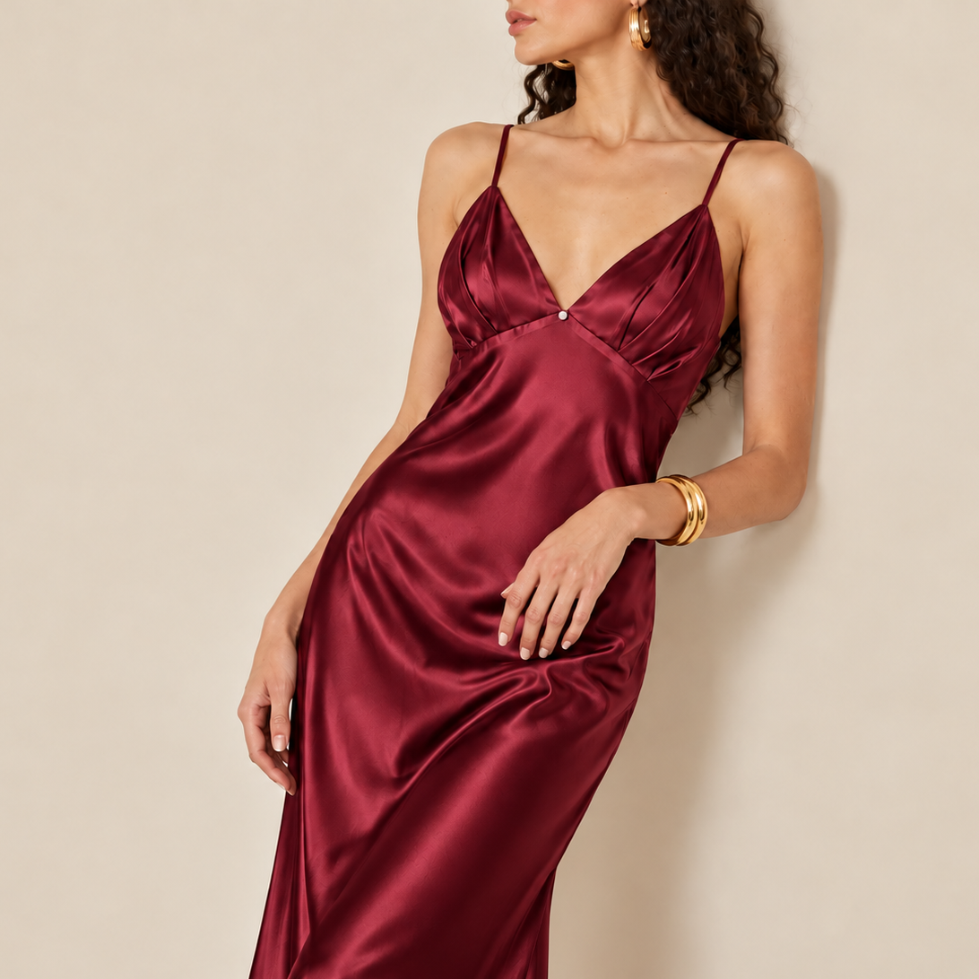 Satin Sleep Dress – Feminine Long Sleepwear with Elegant Open Back- CLARA