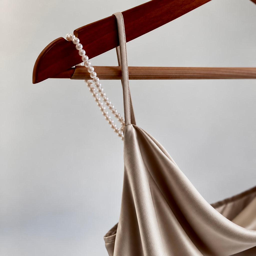 CELINE Satin Maxi Nightgown – Pearl Strap Cowl Neck Sleep Dress, Holidays Gift for Her