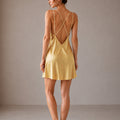 Gold Silky Cami Nightgown, Satin Backless Dress, Sexy Sleepwear, CUP2