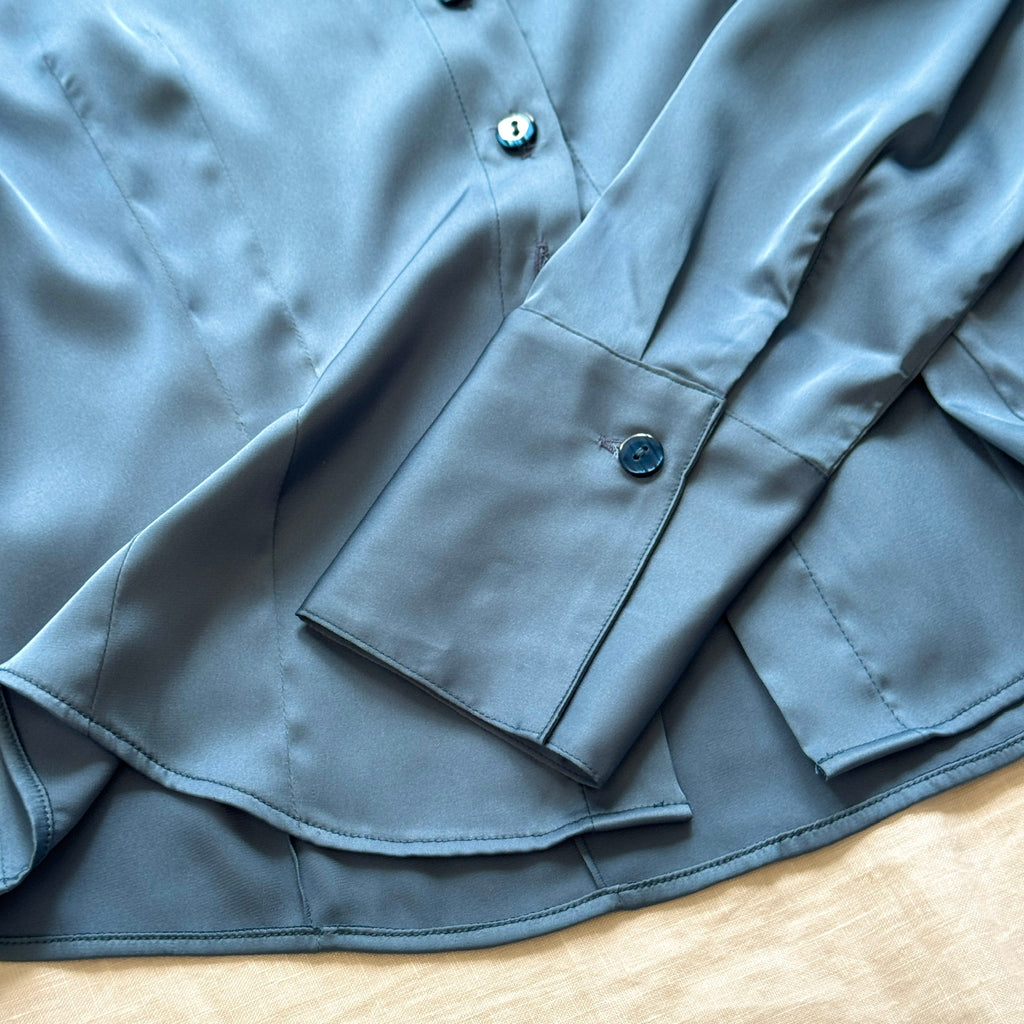 Satin Slim Fit Blouse – Blue Gray, Teal & Lilac, SUNNY Shirt