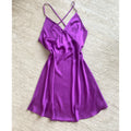Black Satin Cut Out Nightgown Backless Slip Dress Sexy Women's Sleepwear TINY