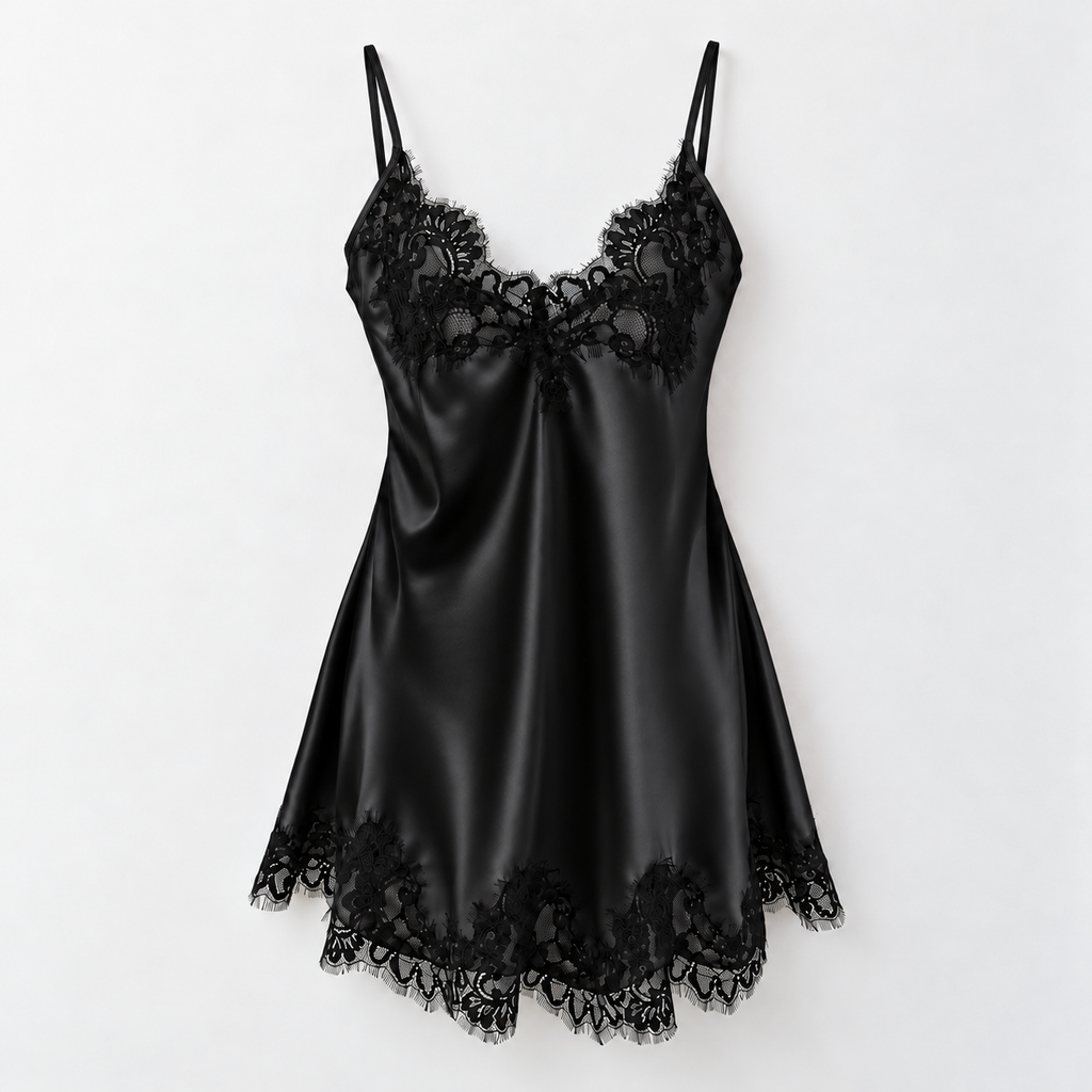 Delphine Satin Lace Mini Nightgown – Romantic Sleepwear & Gift for Her
