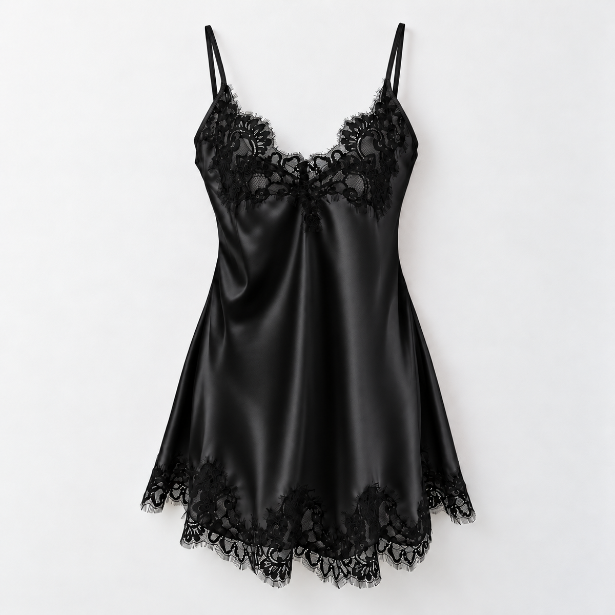 Delphine Satin Lace Mini Nightgown – Romantic Sleepwear & Gift for Her