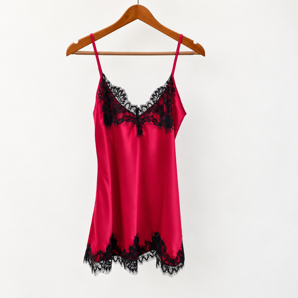 Delphine Satin Lace Mini Nightgown – Romantic Sleepwear & Gift for Her