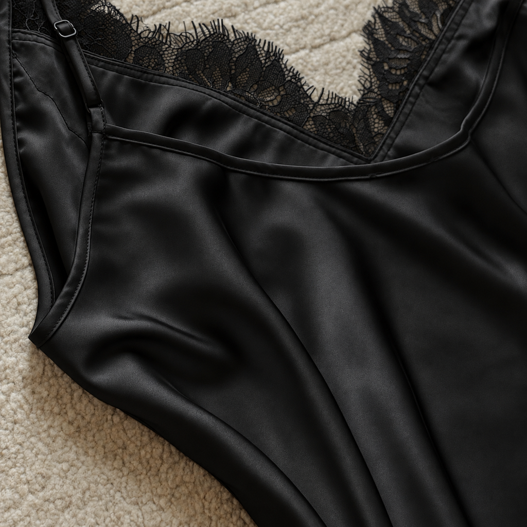 Delphine Satin Lace Mini Nightgown – Romantic Sleepwear & Gift for Her