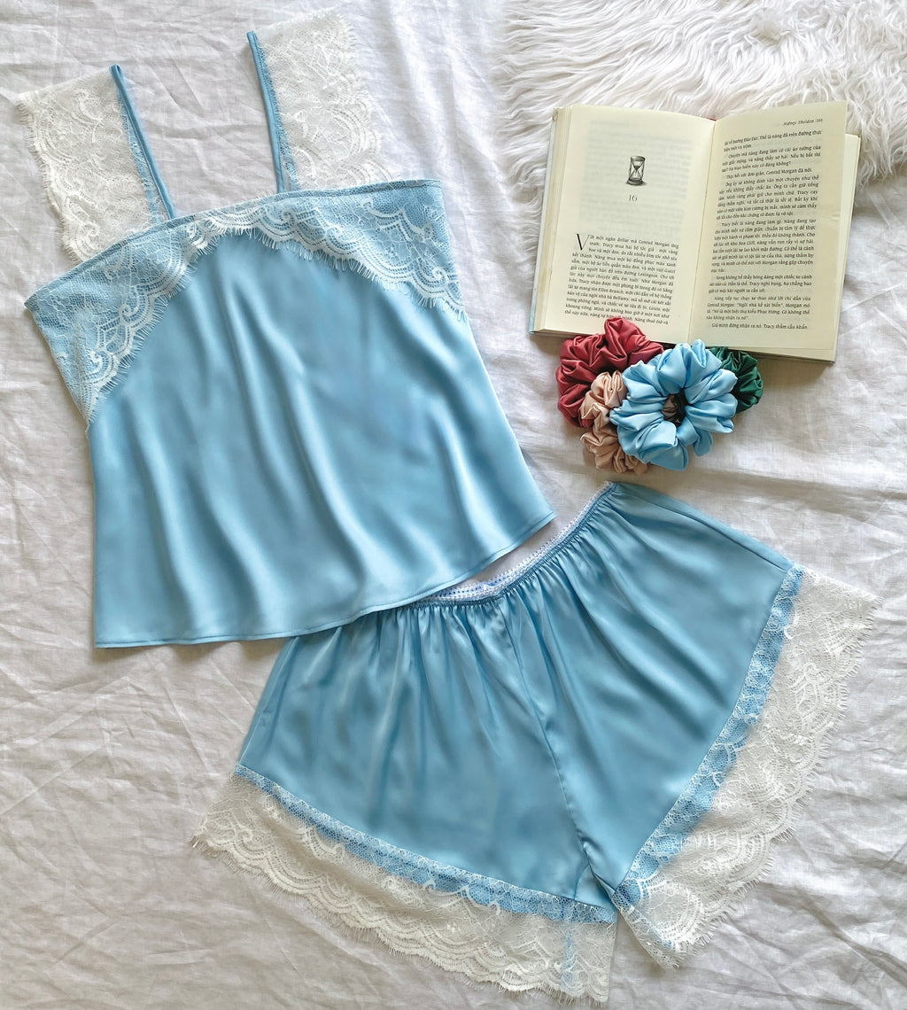 Satin Cami Set Women Bridal Sleepwear Cute Loungewear Pajama KRISTAL