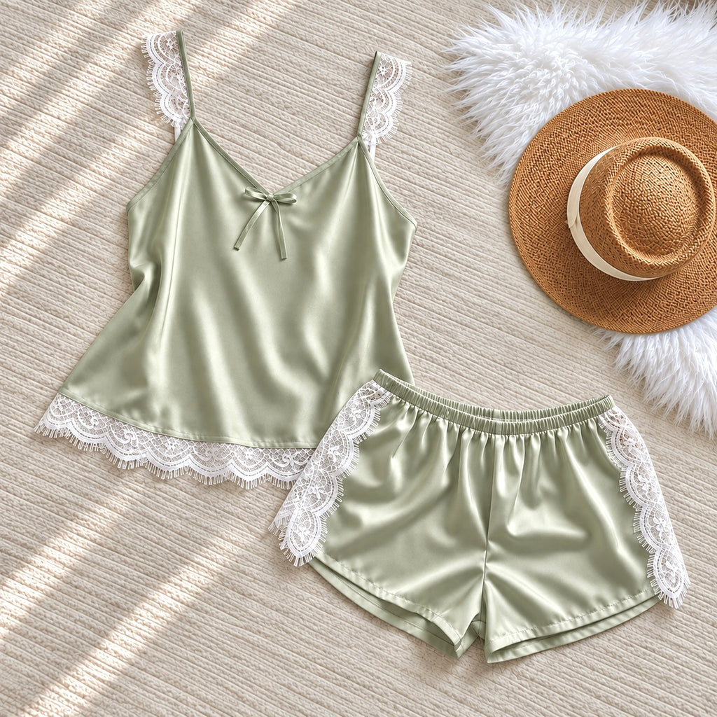 Eira Satin Lace Cami & Shorts Set – Sleepwear to Daywear