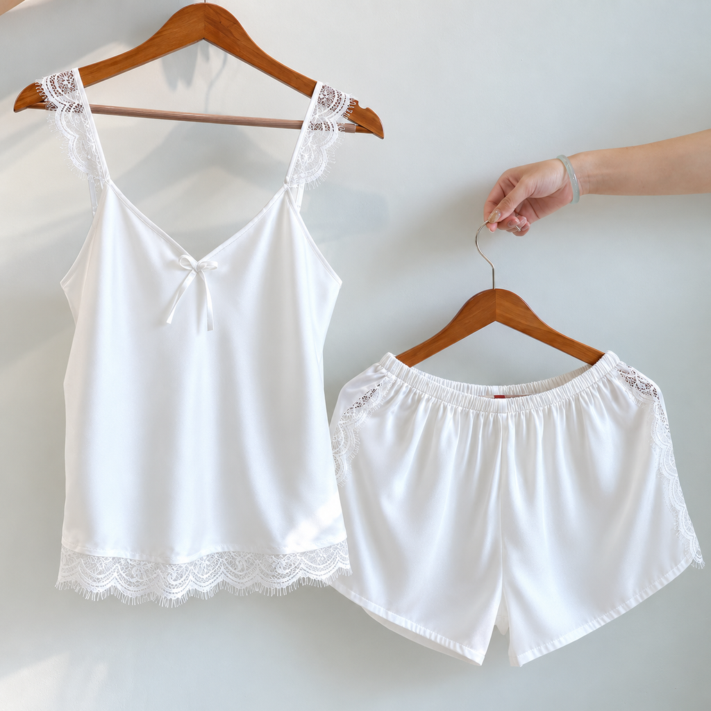 Eira Satin Lace Cami & Shorts Set – Sleepwear to Daywear