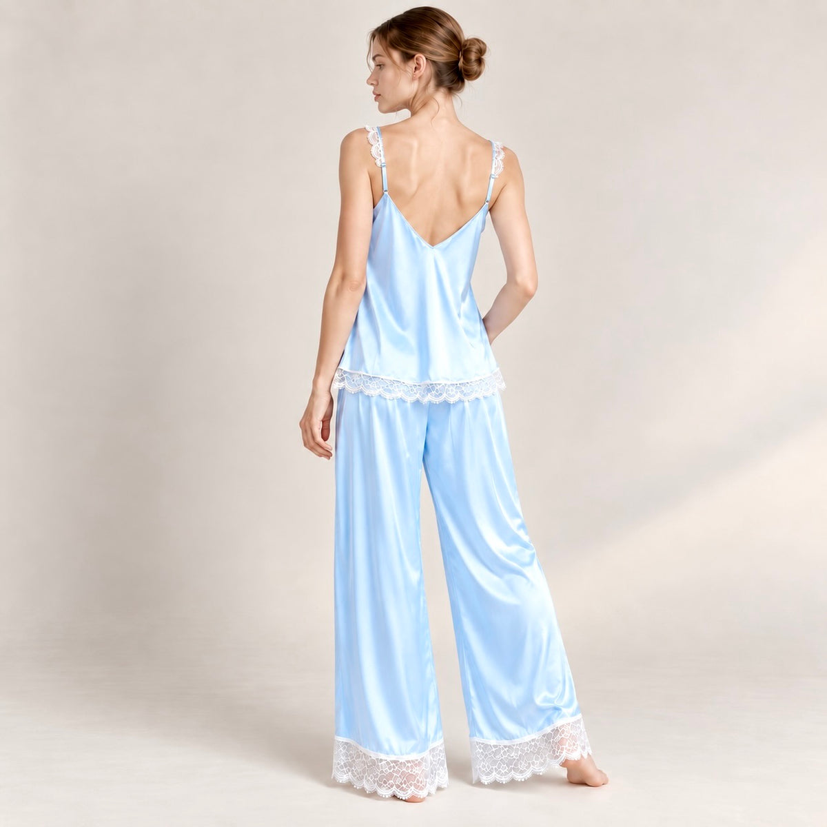 Satin Lace Cami & Wide Leg Pants Pajama Set – Silky Women’s Sleepwear
