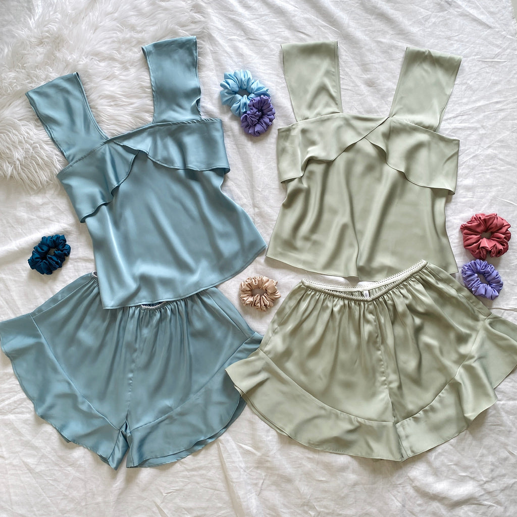 Silky Satin Pajama Set, Wide Strap Cami Shorts, Bridesmaid Gift, Bridal Loungewear KRIS
