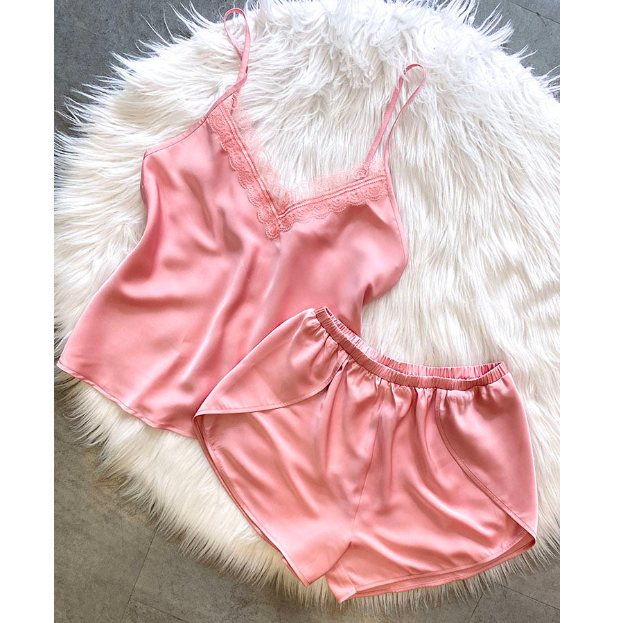 Satin Lace Pajama Set Elegant Everyday Lounge Set Romantic Sleepwear TIMREN