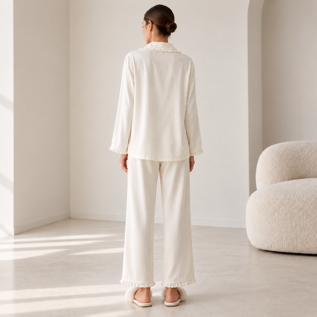 Cotton Pajama Set Long Sleeve Ruffle Women's Loungewear Gift for Her or Mom JULI PJ