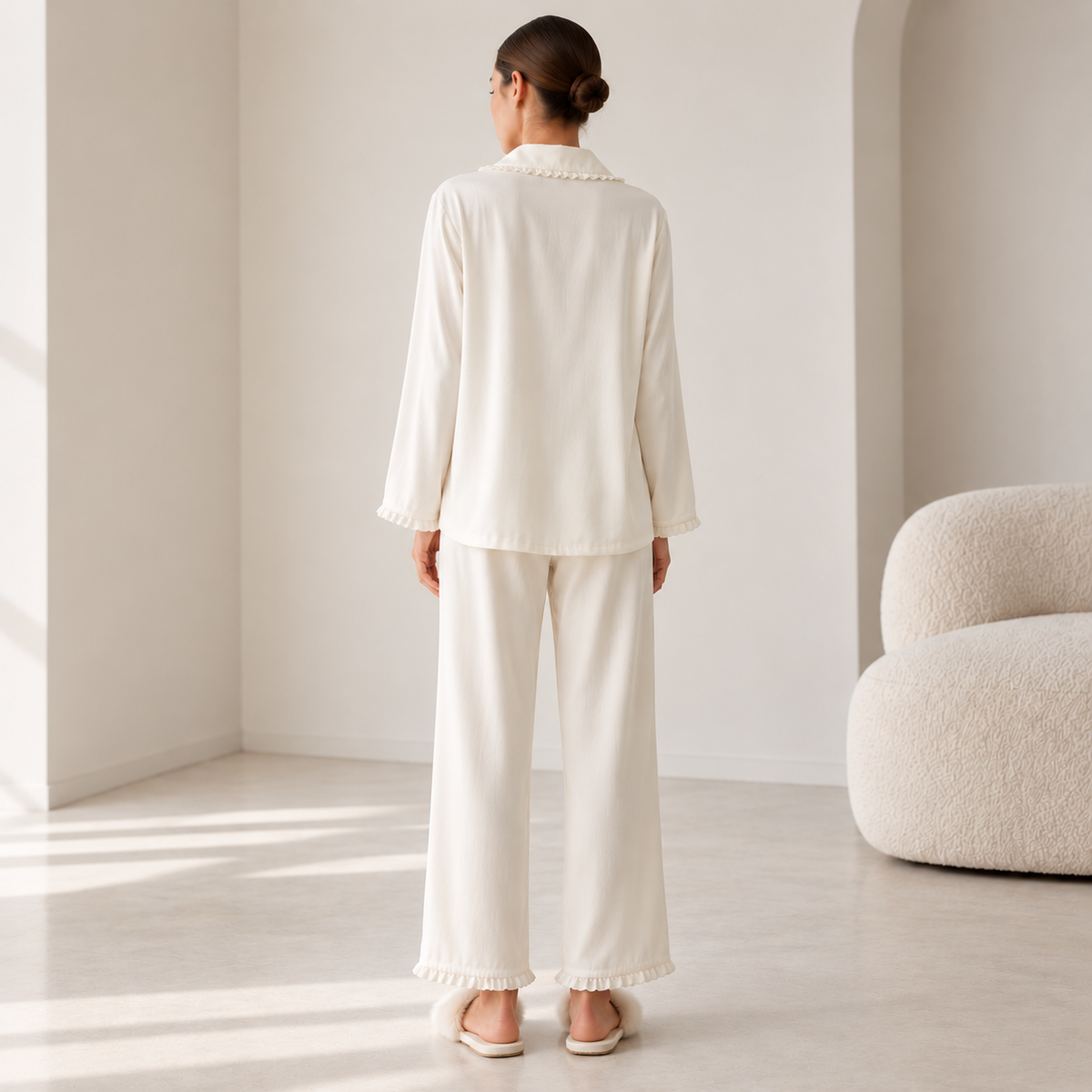 Cotton Pajama Set Long Sleeve Ruffle Women's Loungewear Gift for Her or Mom JULI PJ