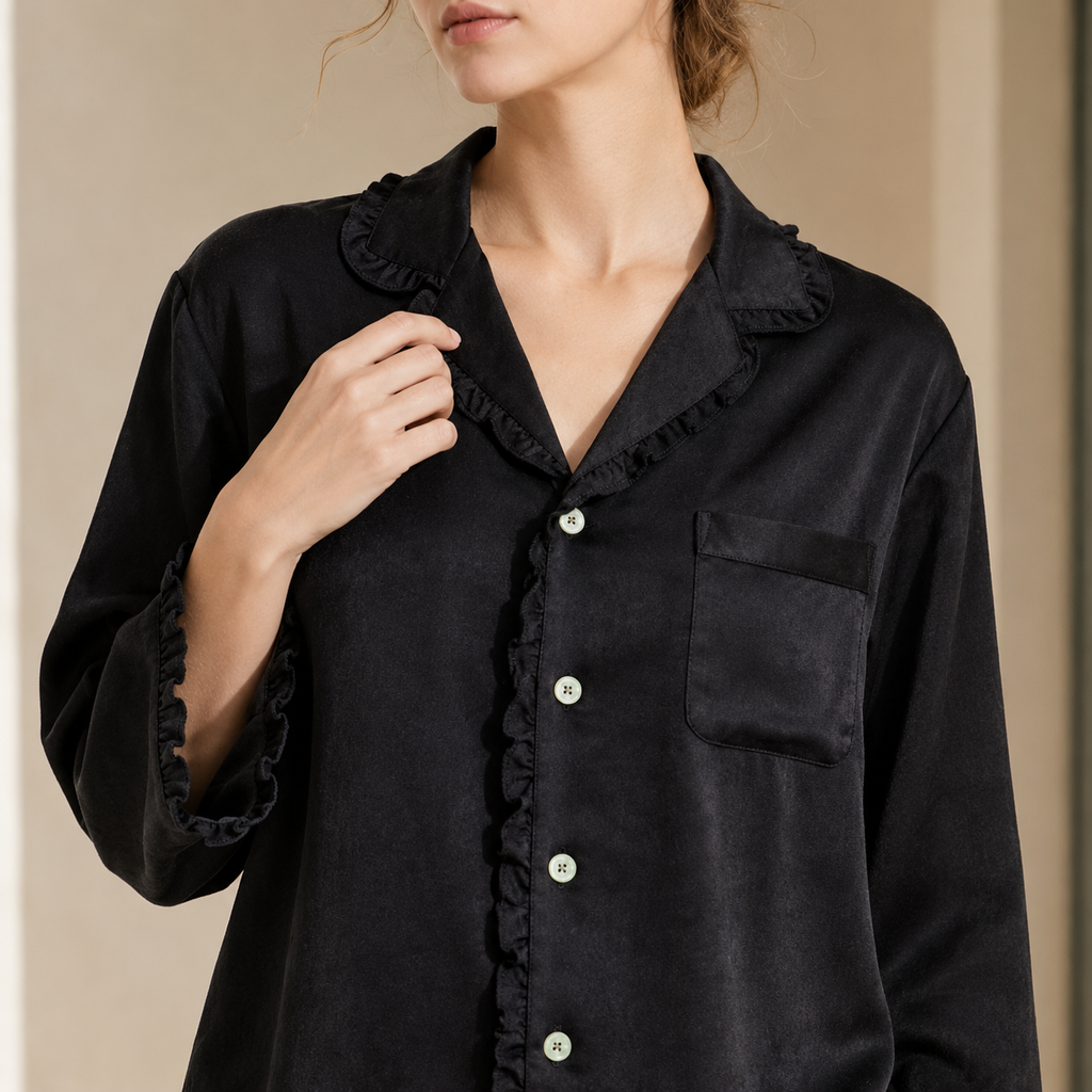 The Ruffle Pajama Set – Premium Cotton Blend Long Pajamas - Gift for Her or Mom JULI PJ