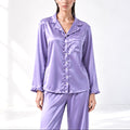 Ruffle Trim Satin Pajama Set – Women’s Long Sleeve Sleepwear - JULI LS