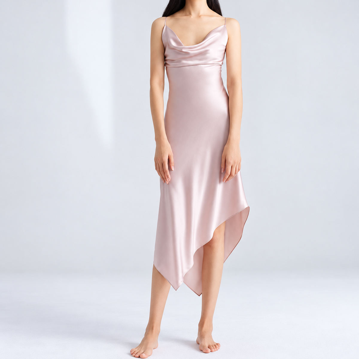 Karina Satin Maxi Slip Dress – Cowl Neck, Open Back, Romantic Sleepwear, Gift for Her