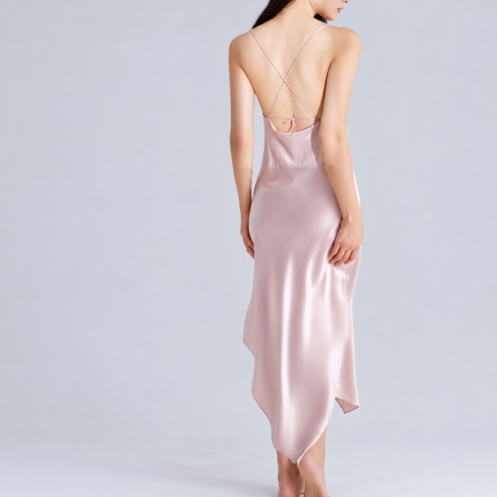 Karina Satin Maxi Slip Dress – Cowl Neck, Open Back, Romantic Sleepwear, Gift for Her