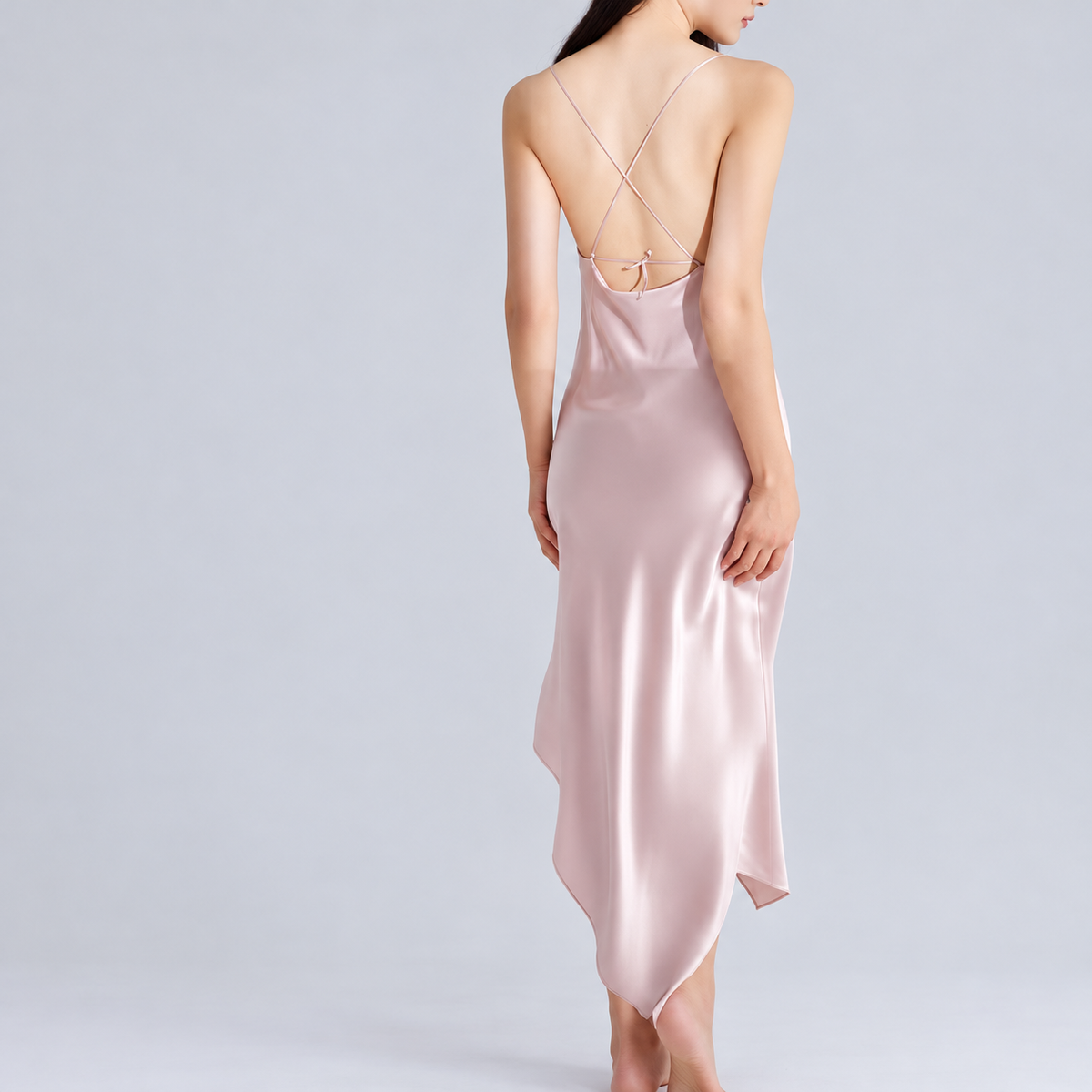 Karina Satin Maxi Slip Dress – Cowl Neck, Open Back, Romantic Sleepwear, Gift for Her