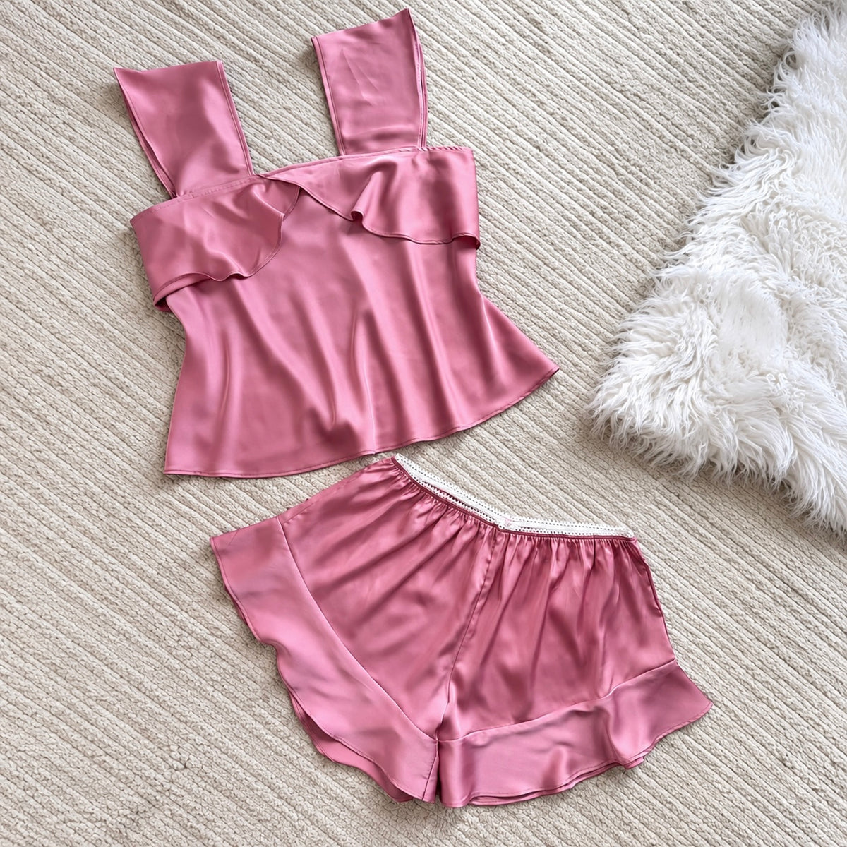 KRIS Silky Satin Pajama Set, Wide Strap Cami Shorts, Women's Loungewear, Holiday Gift for Her