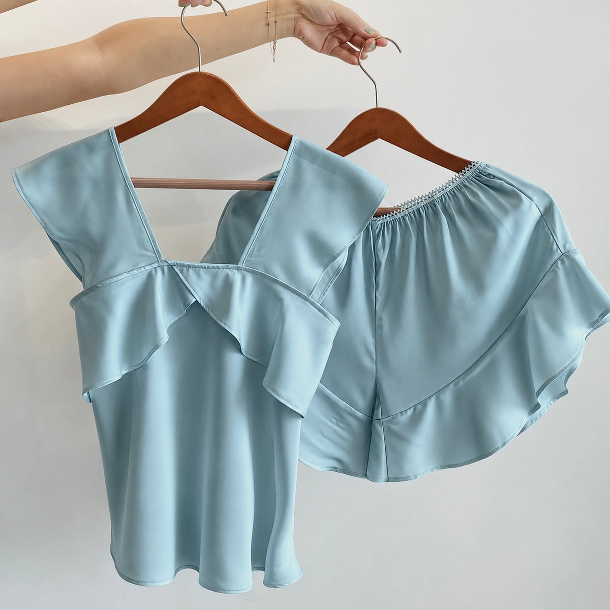 KRIS Silky Satin Pajama Set, Wide Strap Cami Shorts, Women's Loungewear, Holiday Gift for Her