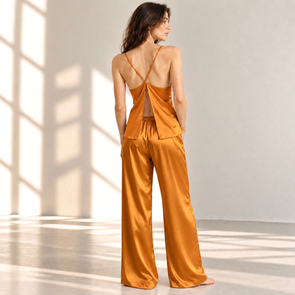 Open Back Satin Camisole Pajama Set - LAYLALSET