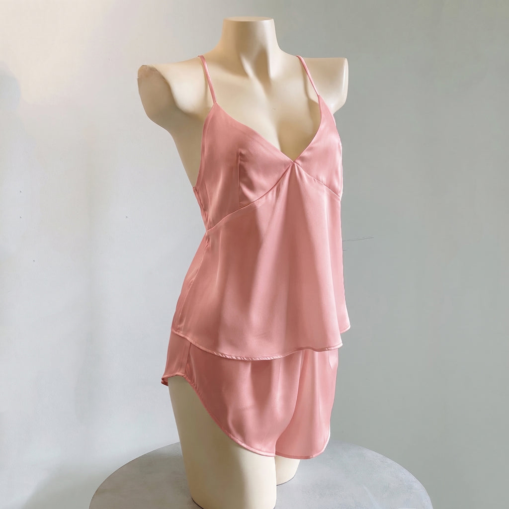 Layla Set, Satin Cami - Shorts, Backless Cross-Strap Lounge Set