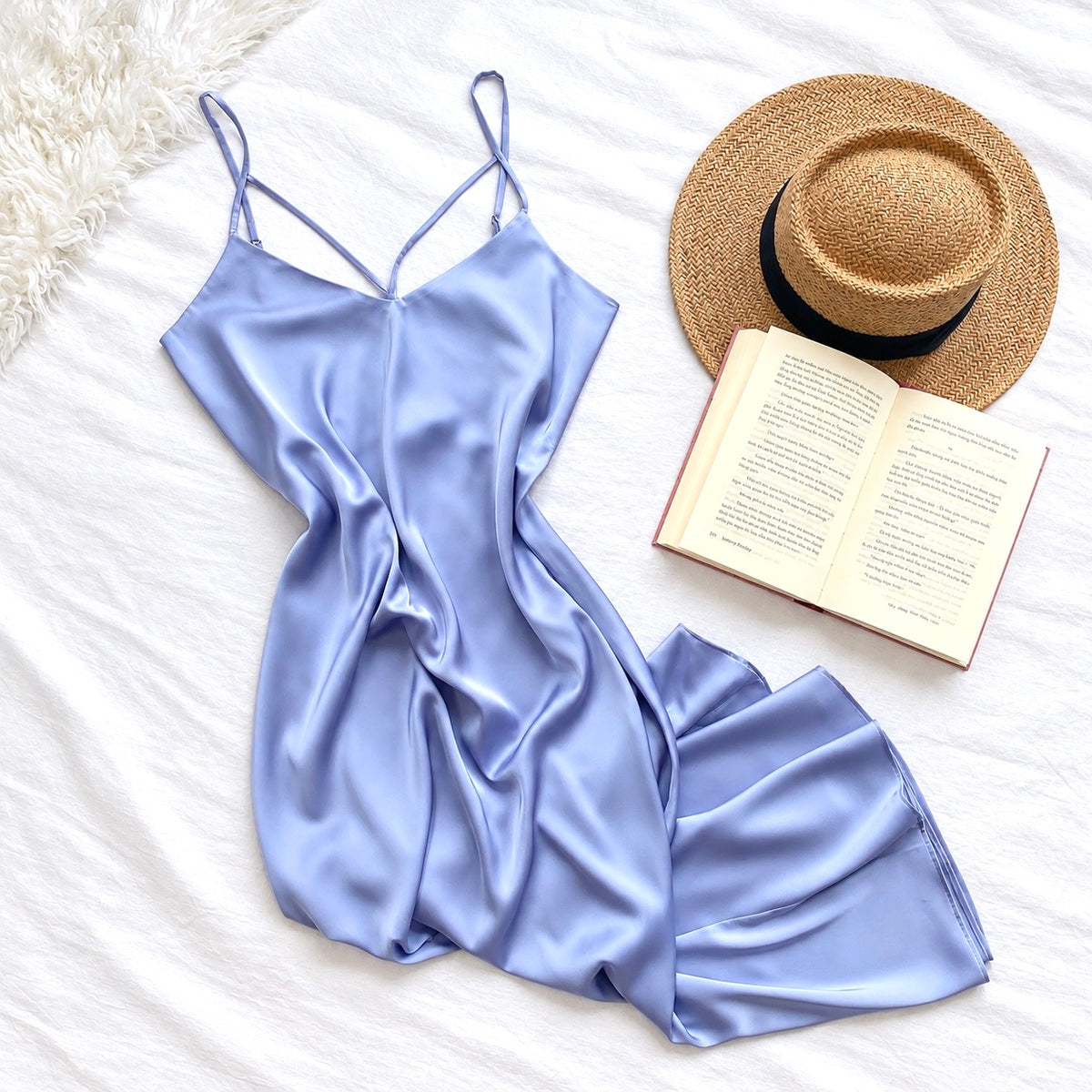 Luna Satin Maxi Slip Dress – V-Neck Silky Nightgown & Elegant Lounge Dress
