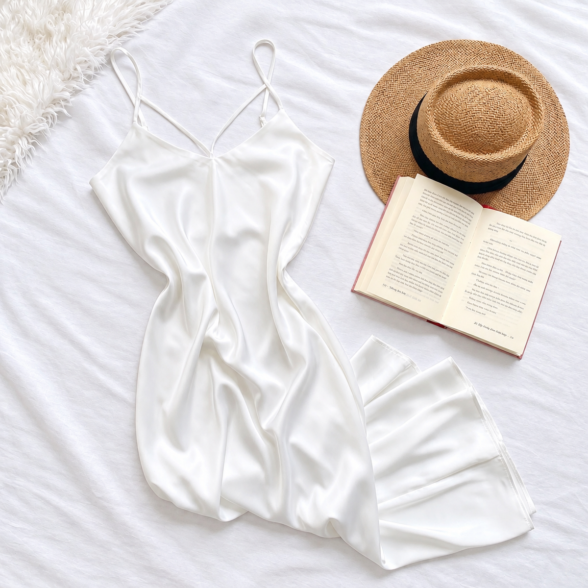 Luna Satin Maxi Slip Dress – V-Neck Silky Nightgown & Elegant Lounge Dress