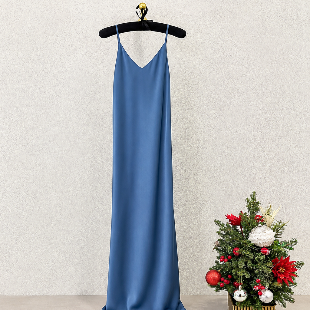 Melanie Silky Satin Maxi Slip Dress – Elegant Long Nightgown