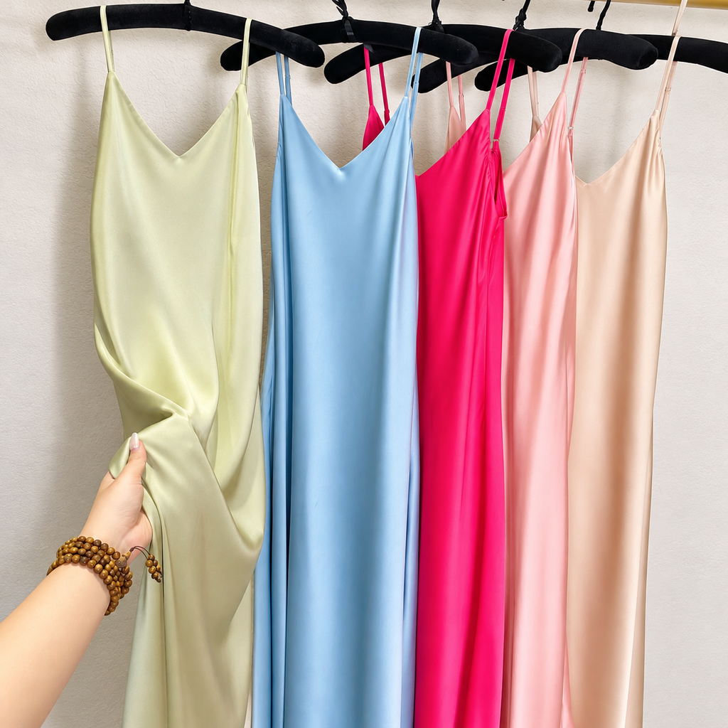 Melanie Silky Satin Maxi Slip Dress, Women Summer Cami Dress, Bridesmaid Outfit