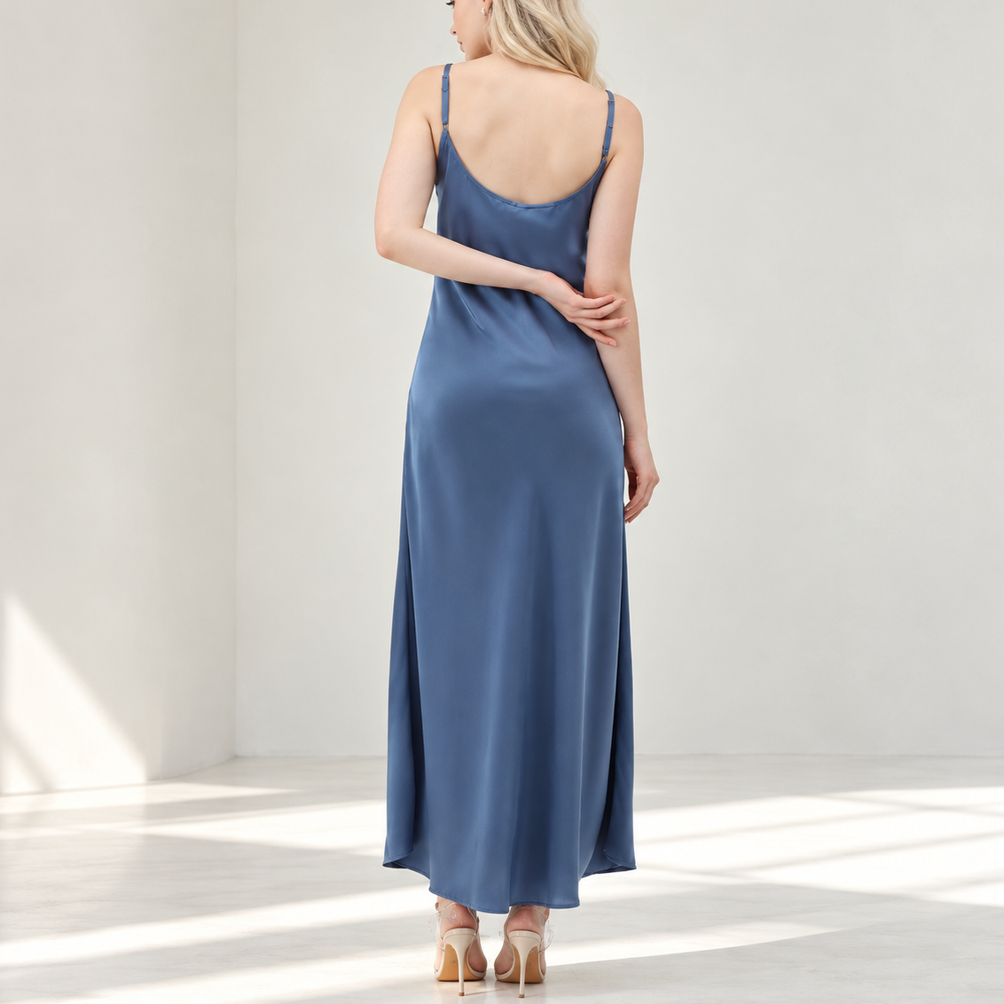 Melanie Silky Satin Maxi Slip Dress – Elegant Long Nightgown