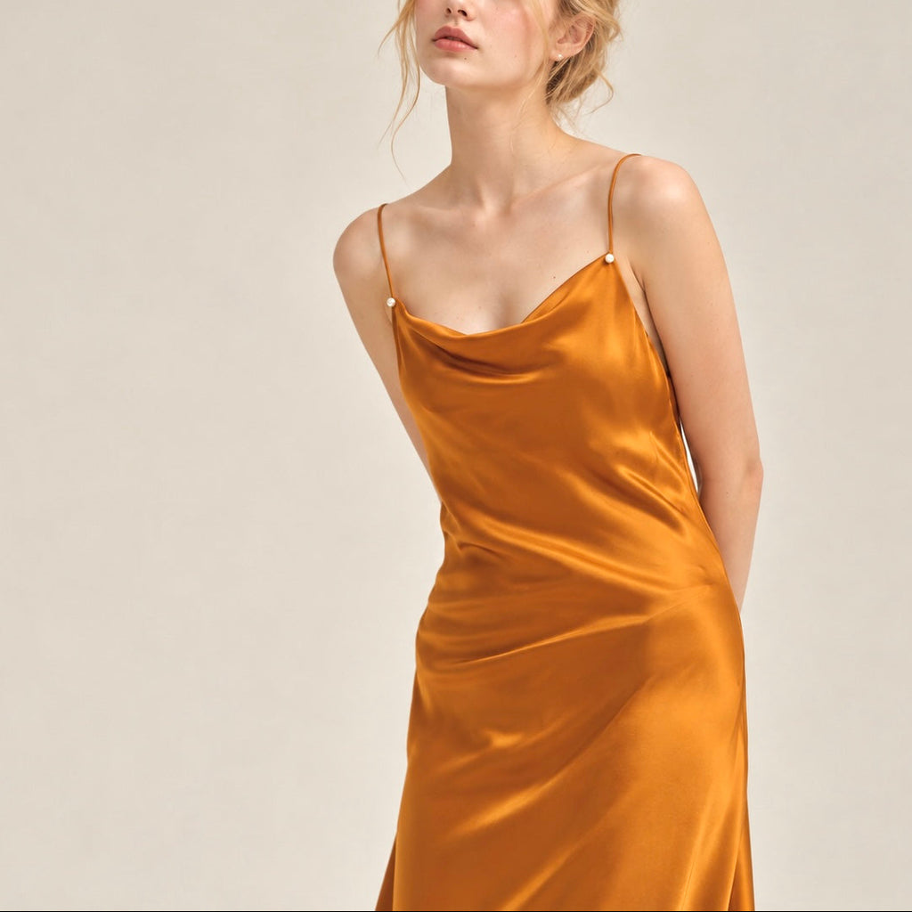 MILAN Satin Cowl Neck Maxi Dress – Elegant Evening Wear, Romantic Gift for Her